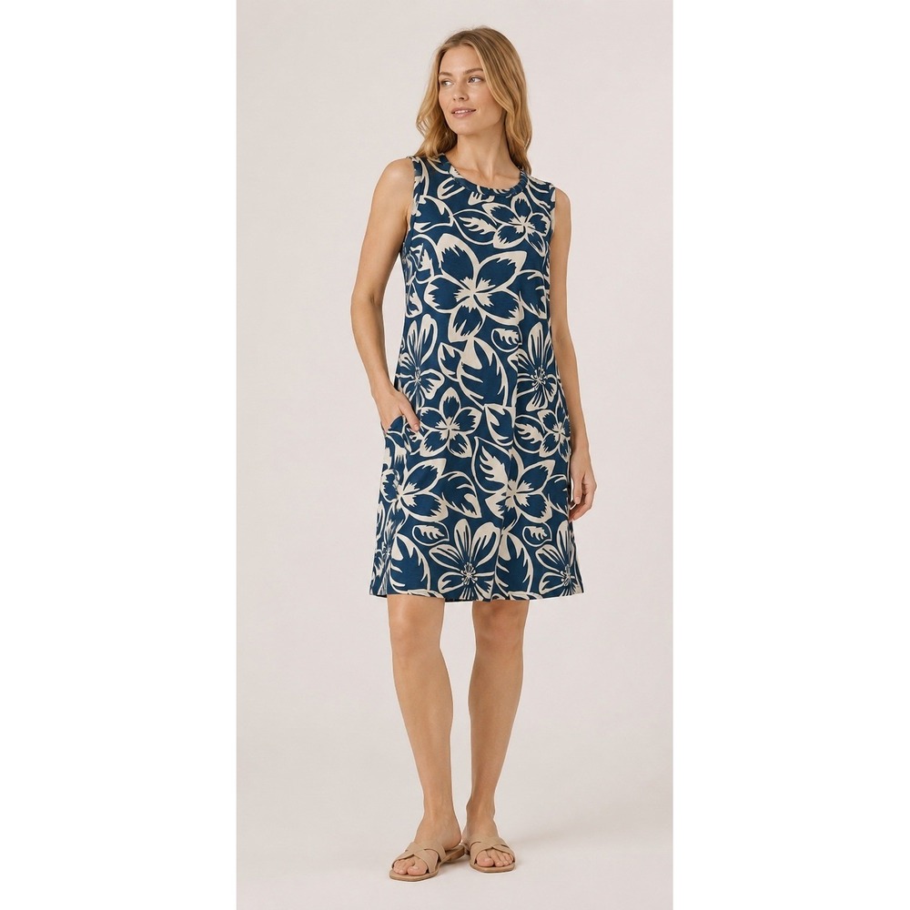 Natural Reflections Tank Dress Women Small Blue NWT Floral Everyday Knit Mini